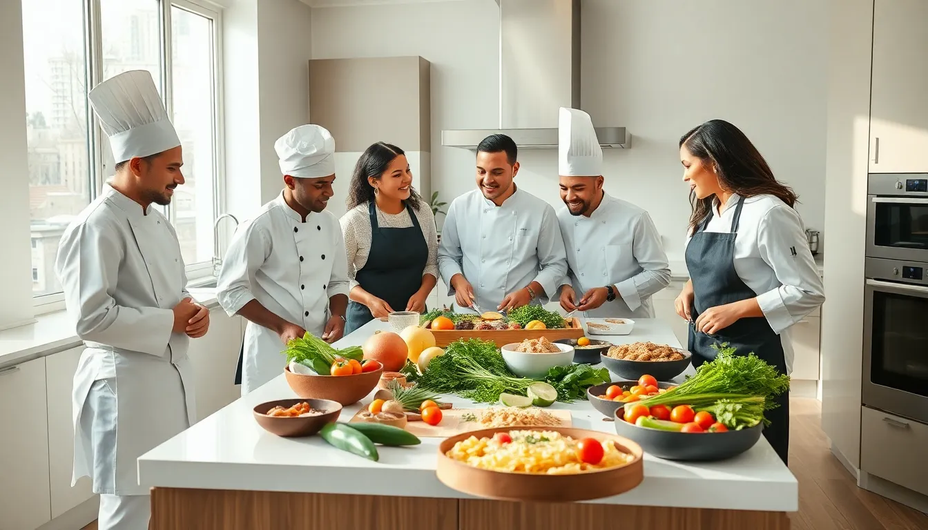 chefs preparing Thisbishamelia in a modern kitchen.
